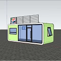 Modern Container House With Large Glass Windows Roof Railing Sign Green Grass And Trees