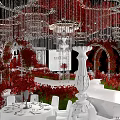 Elegant Banquet Hall Interior With Grand Crystal Chandelier Red Floral Decor And White Columns