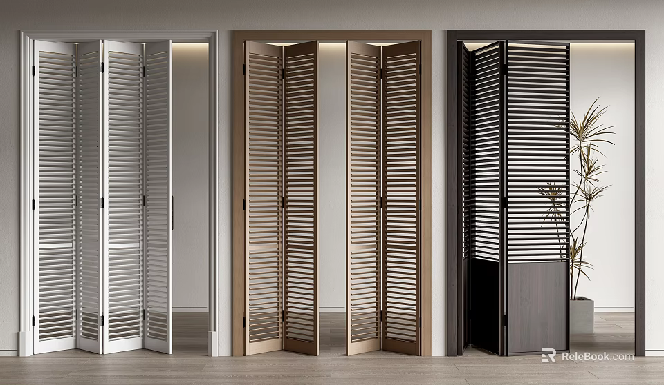 Folding Doors With Louver Design In Various Styles For Interiors 3d model 