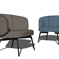 Modern Leisure Chairs With Curved Backrest Brown And Blue Upholstery Black Metal Legs