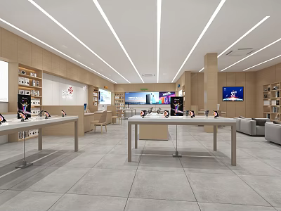 Modern Digital Store Interior With Display Tables Shelves And Electronics 3d model