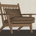 Wooden Leisure Chair with Slatted Back Armrest and Neutral Cushion in Minimalist Style