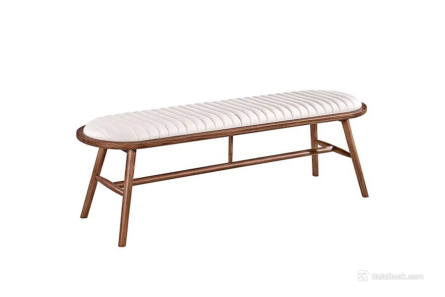 Modern Style Bench With Wooden Frame And White Striped Padded Seat 3d model 