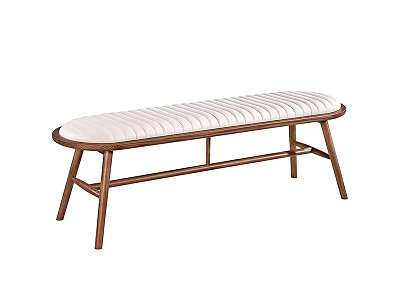 Modern Style Bench With Wooden Frame And White Striped Padded Seat 3d model