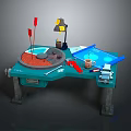 Teal L Shaped Workbench With Tools Paint Palette And Desk Lamp