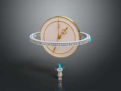 Ornate Circular Furniture Piece With Gold Trim Silver Rings And Blue Flame Base 3d model