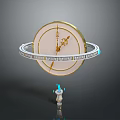 Ornate Circular Furniture Piece With Gold Trim Silver Rings And Blue Flame Base