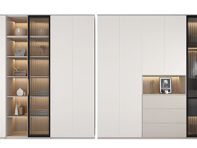 Modern White Wardrobe Design With Glass Door Shelves Drawers And Storage Space 3d model
