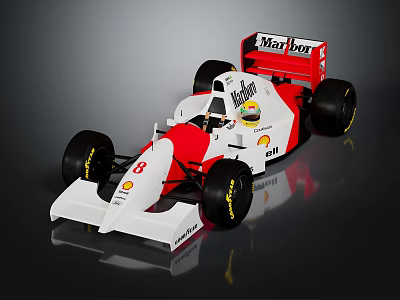Red And White Formula 1 Racing Car Model With Marlboro Shell Logo And Number Eight 3d model