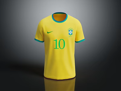 Brazil Yellow Soccer Jersey With Number 10 Nike Logo And Green Trim 3d model
