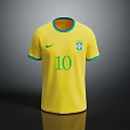 Brazil Yellow Soccer Jersey With Number 10 Nike Logo And Green Trim