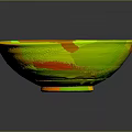 Artisanal Handcrafted Ceramic Bowl With Beige Brown Glaze Red Spiral Patterns And Smooth Rim