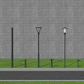 Outdoor Street Lights Arranged Along Road With Grass Trees And Wall