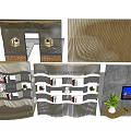 Modern Concrete Background Wall With TV Bookshelf And Green Plant