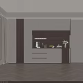 Modern Sideboard Design With White And Wood Finish LED Lighting And Decorative Items