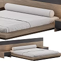 Modern Double Bed With Wooden Frame White Mattress And Simple Headboard Design
