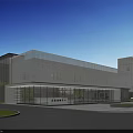 Modern White Office Building Featuring Glass Curtain Walls Surrounded By Trees Lawn And Parking Area