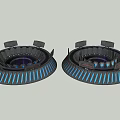 Modern Circular Stage With Blue Red Lighting And Decorative Stripes 3d model