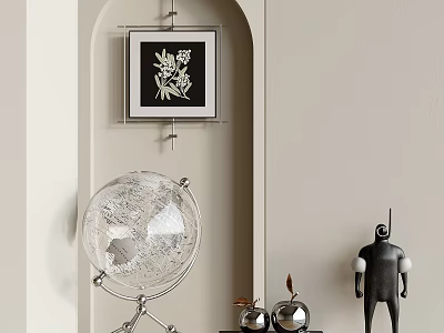 Modern Minimalist Decorative Ornament Set with Transparent Globe Black Figurine Metal Ornaments and Wall Art 3d model