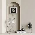 Modern Minimalist Decorative Ornament Set with Transparent Globe Black Figurine Metal Ornaments and Wall Art