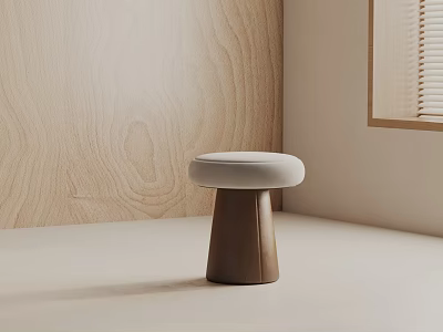 Modern Minimalist Side Table With Round Upholstered Top And Wooden Tapered Legs In Light Interior 3d model
