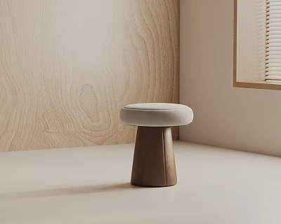 Modern Minimalist Side Table With Round Upholstered Top And Wooden Tapered Legs In Light Interior 3d model