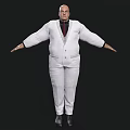 A Bald Man In White Suit With Red Tie Standing With Outstretched Arms