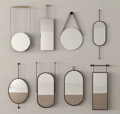 Various Modern Wall Mirrors With Different Shapes And Decorative Frame Designs 3d model