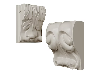 White Plaster Capitals With Decorative Carved Leaf Patterns And Volute Scroll Designs 3d model