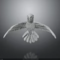 White Bird 3D Model with Spread Wings on Dark Background and Reflection 3d model