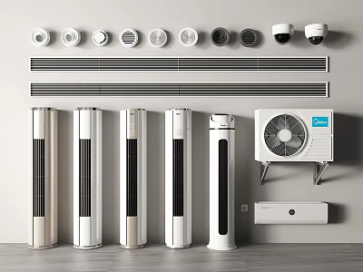 Modern Air Conditioners And Fans With Standing Wall Mounted Units And White Design Styles 3d model