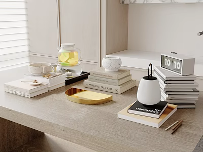 Modern Air Mold Decorative Items On Table With Books Lamp Tray And Kettle 3d model