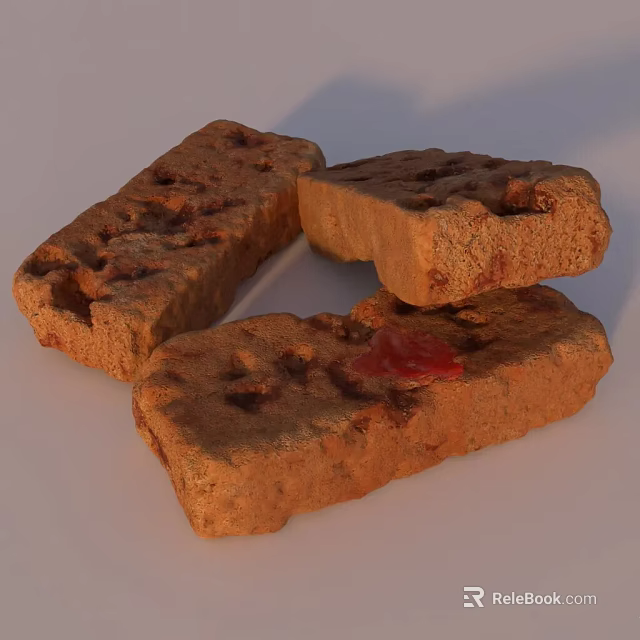 Three Pieces of Baked Bread Like Food with Red Sauce and Grilled Texture 3d model 