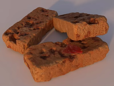 Three Pieces of Baked Bread Like Food with Red Sauce and Grilled Texture 3d model