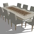 Modern Rectangular Dining Table Set With Eight Light Gray Chairs And Wooden Legs 3d model