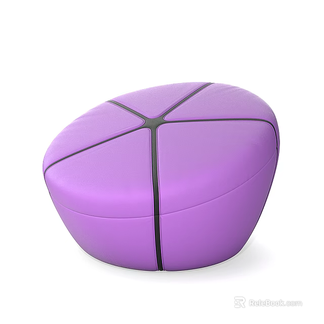 Modern Purple Round Ottoman With Black Stitching For Living Room Decor 3d model 
