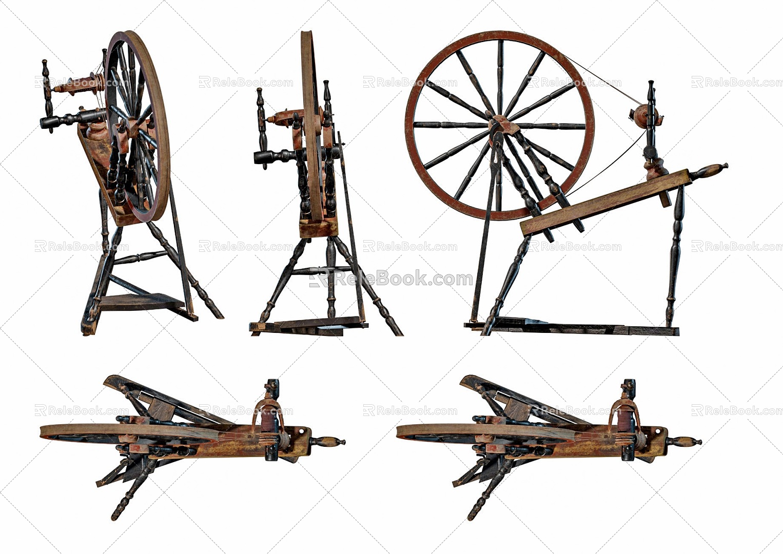 modern spinning wheel hand spinning wheel vintage retro loom retro industrial ornaments 3d model