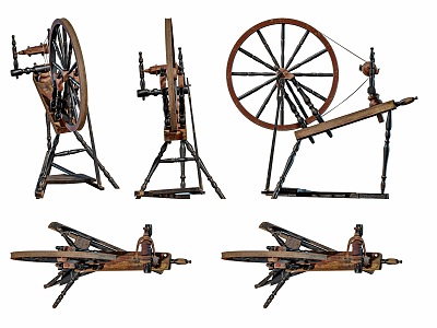 modern spinning wheel hand spinning wheel vintage retro loom retro industrial ornaments 3d model