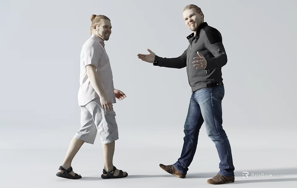 Two Men Interaction In Casual Outfits And Footwear 3d model 
