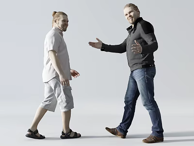 Two Men Interaction In Casual Outfits And Footwear 3d model