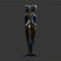 Humanoid Characters In Blue And Gold Armor With Front Back Views 3d model