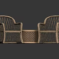 Natural Rattan Furniture Set With Two Chairs And Small Round Table