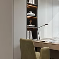 Modern Minimalist Tatami Bedroom With Bed Desk Chair Storage Cabinets And Window Blinds