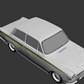 Classic White Vintage Sedan With Green Stripe And Retro Exterior Design