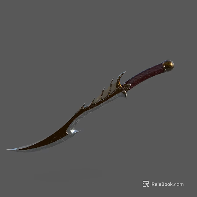 Decorative Curved Blade Knife With Red Handle And Golden Pommel 3d model 