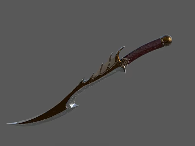 Decorative Curved Blade Knife With Red Handle And Golden Pommel 3d model