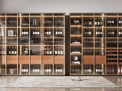 Elegant Modern Wine Cabinet With Glass Doors Holding Bottles And Glasses 3d model