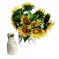 Floral Display Sunflowers in Transparent Vase with Ceramic Jug Decoration