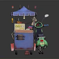 Green Motorcycle Food Cart With Blue Canopy Khao Soi Khao Time Snacks