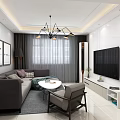Modern Living Room Design With Gray Sofa Coffee Table TV Floor Lamp And Curtains